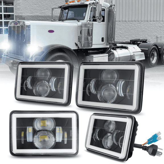 OBNDVU For 1998-2007 Peterbilt 357 378 379 385Pair 4X6" LED Headlight DRL