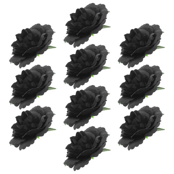 ETEREAUTY 10Pcs Artificial Black Camellia Flower Heads for Wedding and Home Decor Crafts