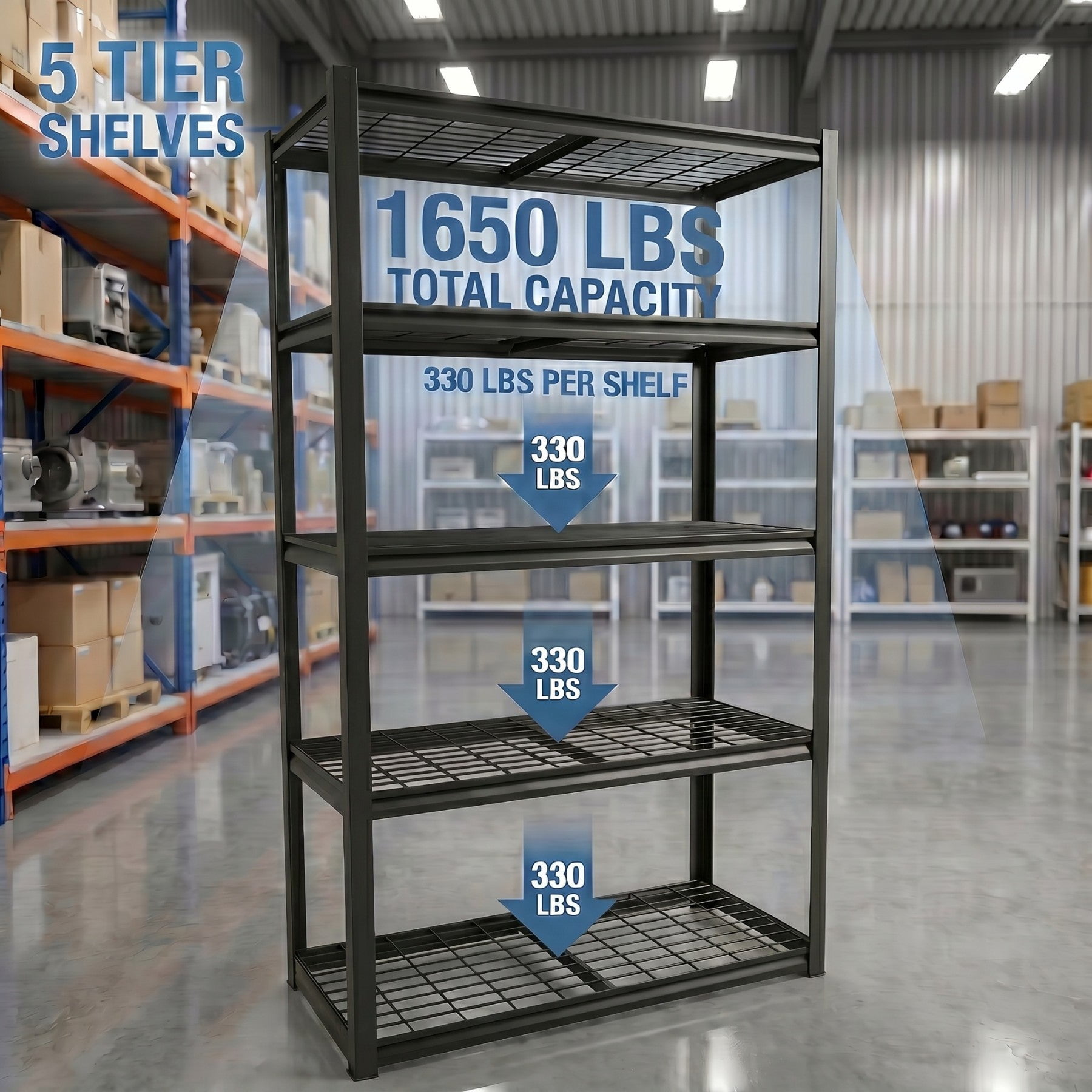 Sailvan 1650LBS Heavy Duty Garage Shelving, 5-Tier Adjustable Metal Storage Shelves, Industrial Steel Utility Rack,36"W x 16"D x 72",Black
