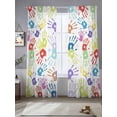 thumbnail image 2 of Colorful Cartoon Handprint Sheer Curtains 2 Panels Set Cute Watercolor Red Green Blue Graffiti Sheer Window Curtains Light Filtering Rod Pocket Voile Drapes for Bedroom Living Room 52"X84", 2 of 8
