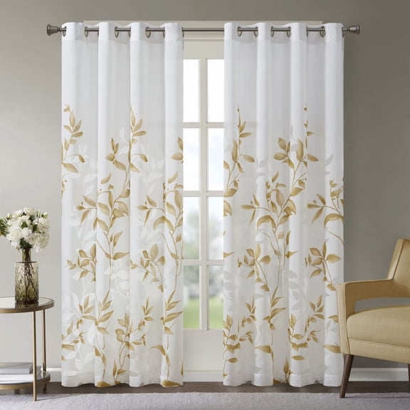 Madison Park Cecily 50x84" Burnout Printed Curtain Panel in Yellow