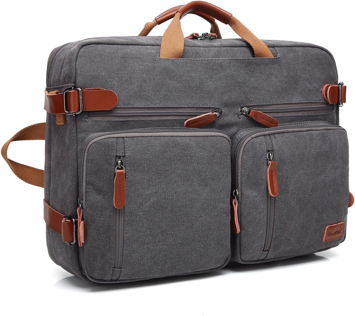 CoolBELL Convertible Backpack Messenger Shoulder bag Laptop Case Handbag Business Briefcase Multi-functional Travel Rucksack Fits 15.6 Inch Laptop For Men/Women (Cancas Dark Grey)
