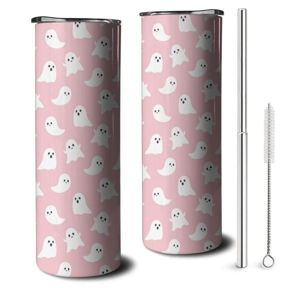 Hallween Ghosts Cute Spooky Tumbler with Straw, Ghosts Cute Spooky Stainless Steel Double Walled Vacuum Insulated Cup, Spooky Holiday Gifts for Women Men