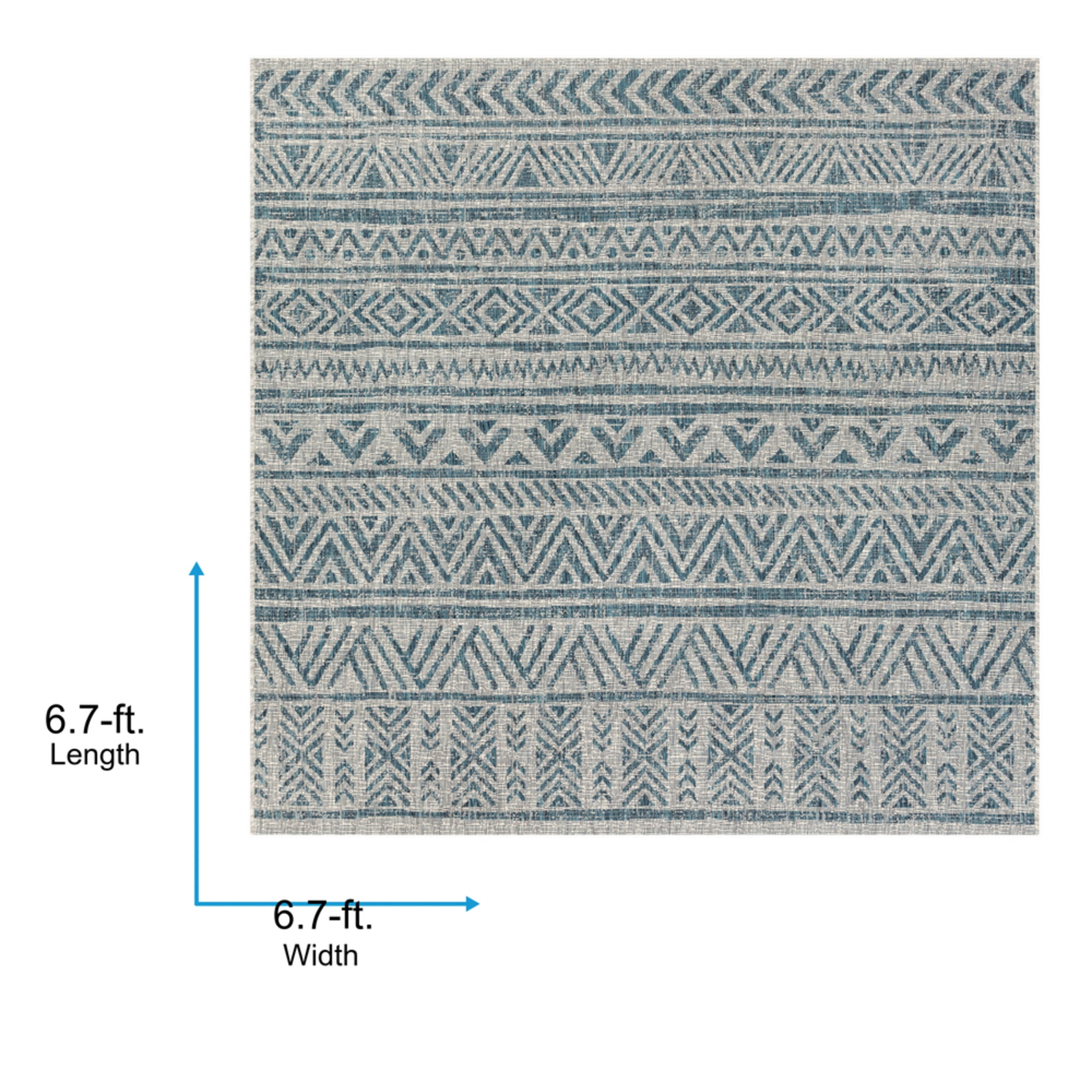 Livabliss Outdoor Rugs, 7ft Round Eagean Global Green Square Area Rug for Patio, Porch, Deck, Backyard, Waterproof Indoor Outdoor Carpet (6'7" x 6'7")