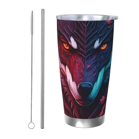 

Logiee Cool Wolf Head Print 20OZ Car Cup with Lid Stainless Steel Vacuum Insulated Double Wall Travel Tumbler Durable Insulated Coffee Mug Thermal Cup with Straw-Straw Two-piece Set
