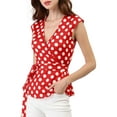 thumbnail image 3 of MODA NOVA Junior's V Neck Sleeveless Self Tie Wrap Front Dotted Top, 3 of 6
