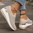 thumbnail image 7 of Womens Wedge Sneakers,Walking Shoes,Women's Fashion Glitter Rhinestone Decor Platform Wedge Sneakers, Breathable Mesh Sparkly Glitter Tennis Shoes for Women, Casual Slip-On Walking Shoes,Khaki,11, 7 of 7