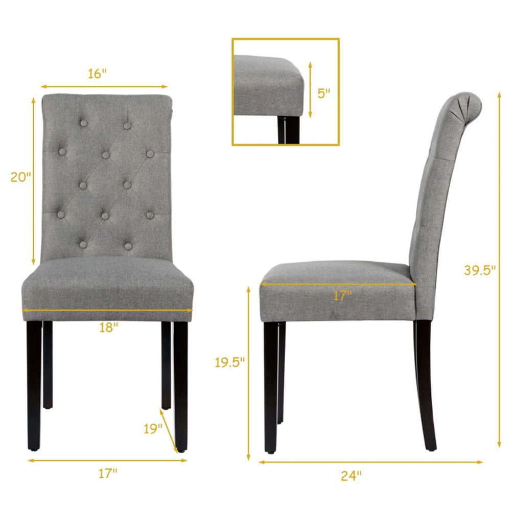 Demi Bonn 2 Pieces Tufted Dining Chair Set with Adjustable Anti-Slip Foot Pads, Gray