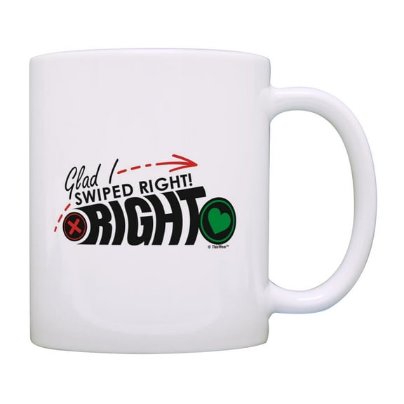 ThisWear Newlywed Gifts for Couples Glad I Swiped Right 11oz Ceramic Coffee Mug Swiped