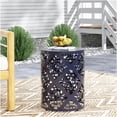 thumbnail image 4 of COSMOS Navy Blue Outdoor Metal End Table with Floral Iron Cut Design, Large Accent Table for Patio, Garden, or Living Room, 4 of 8
