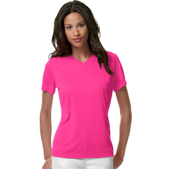 Hanes T-Shirt Col en V Cool DRI pour Femmes, 3X, Rose Néon