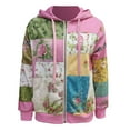 thumbnail image 4 of VNKIDY Women's Coat Autumn Winter Floral Patchwork Hooded Jacket Long Sleeve Zipper Fashionable Coat For Casual Daily Streetwear Activities Soft Outerwear, 4 of 5