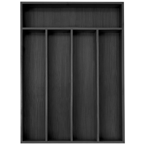 Organizador de cajones de bambú con soporte para cubiertos, color negro
