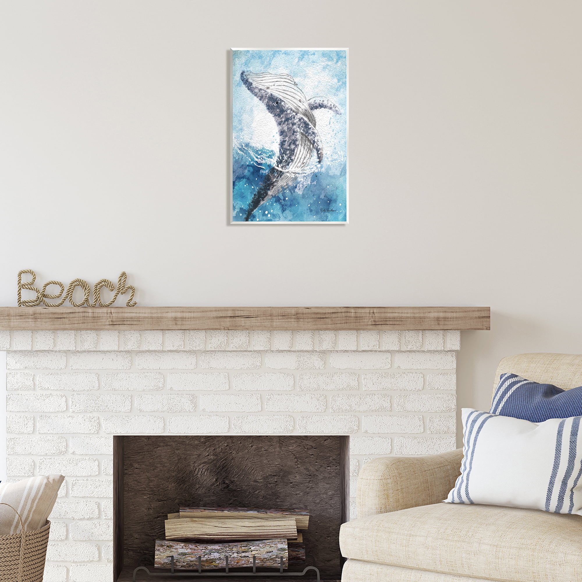 Stupell Industries Splashing Marine Whale Animals & Insects Painting Unframed Art Print Wall Art, 13 x 19