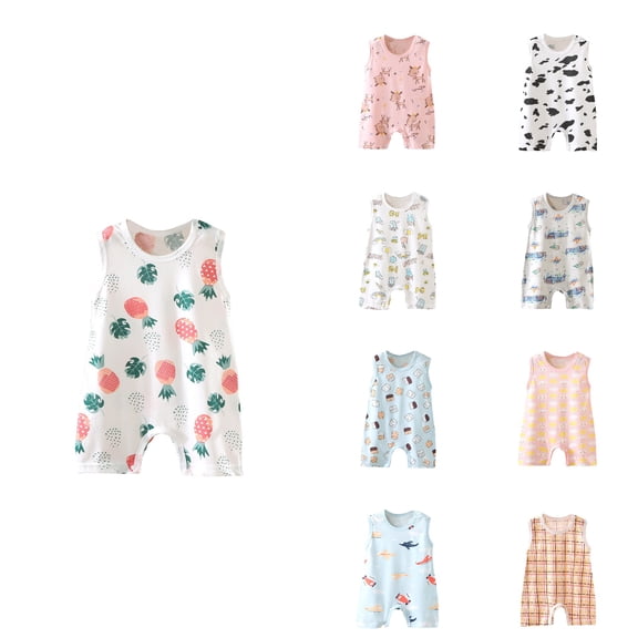 SROBPTY Newborn Boys Girls Rompers Print Sleeveless Jumpsuit