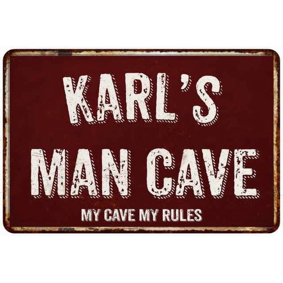 KARL'S Man Cave Red Grunge Sign 8 x 12 High Gloss Metal Sign 208120003077