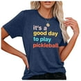 thumbnail image 4 of Spring Tops for Women Pickleball Letter Print Crew Neck Short Sleeves Versatile Leisure Navy Womens Shirts S, 4 of 6
