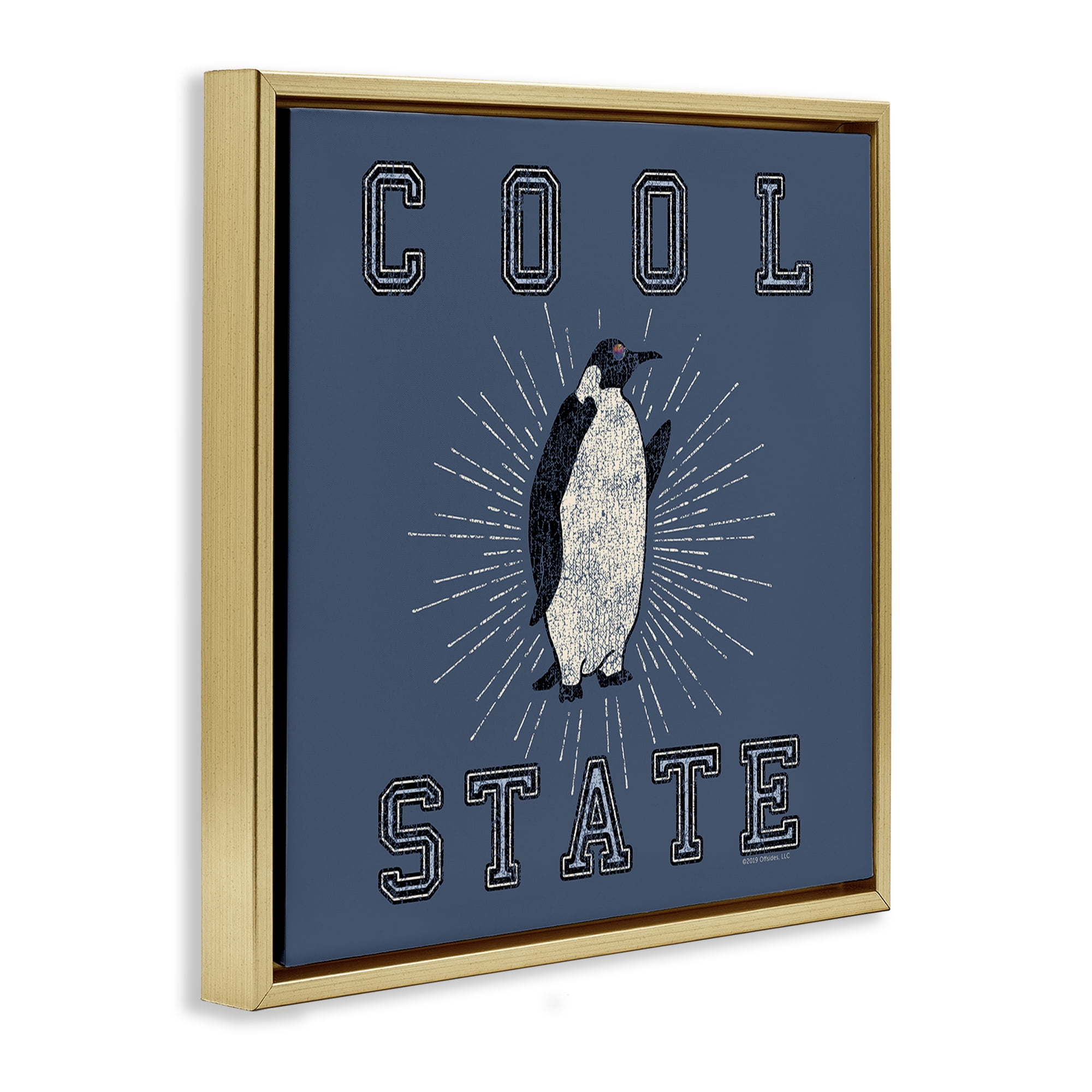 Stupell Industries Cool Penguin State Varsity Animals Painting Gold Floater Framed Canvas Art Print Wall Art, 18 x 18