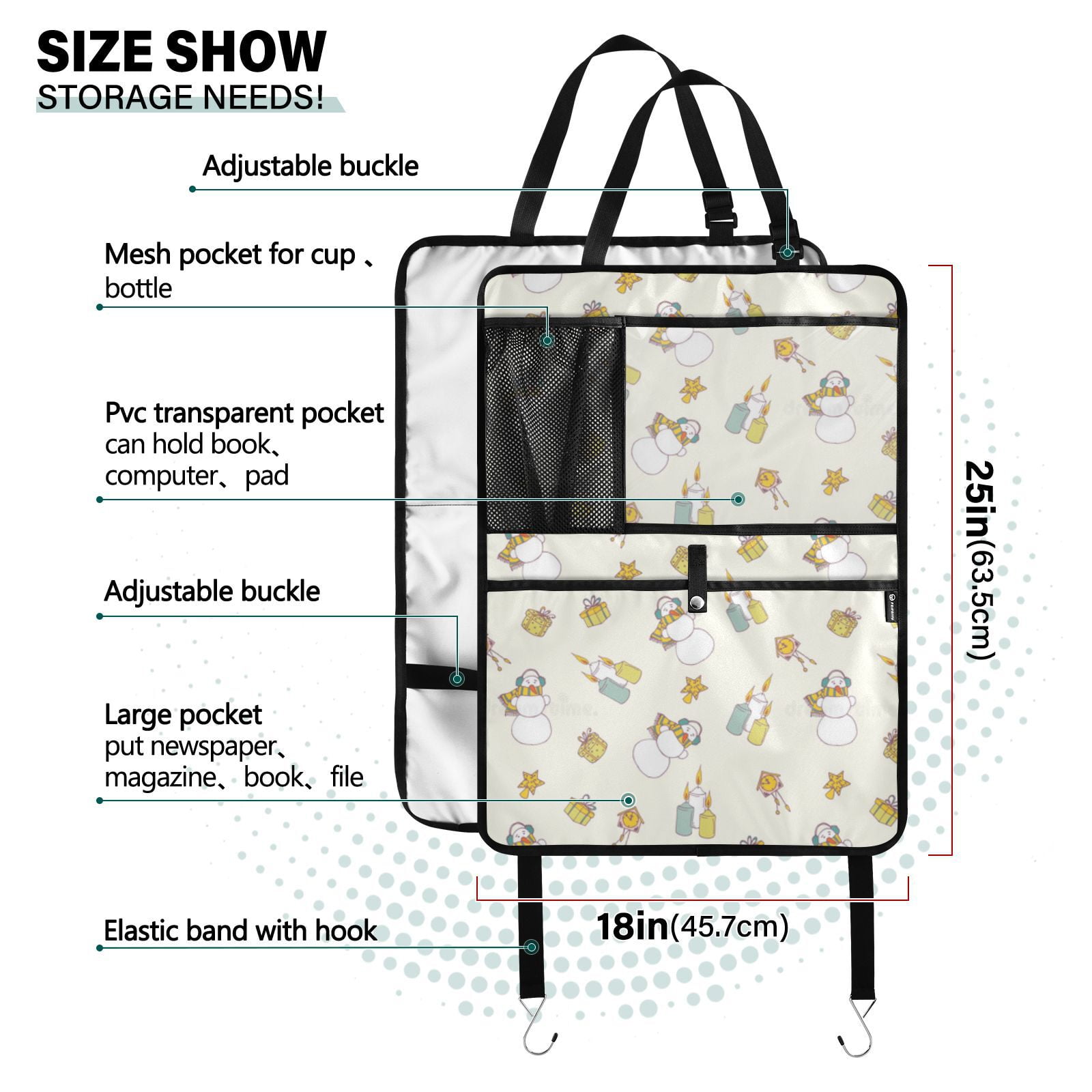 Cute snowman winter pattern 124 Pack Backseat Protector Seat Covers for Your Car, SUV, Minivan or Truck Seats - Vehicle Back Seat Safety Accessories - Universal Fit Automotive Interior Protectors
