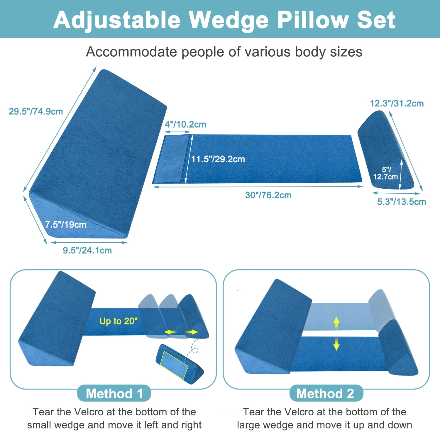 Wedge Pillow for Side Sleeping, Positioning, Post-Surgery Support, Bedsore Cushion for Back Comfort, Pressure Relief & Bed Care, Turning Foam Wedge Pillow