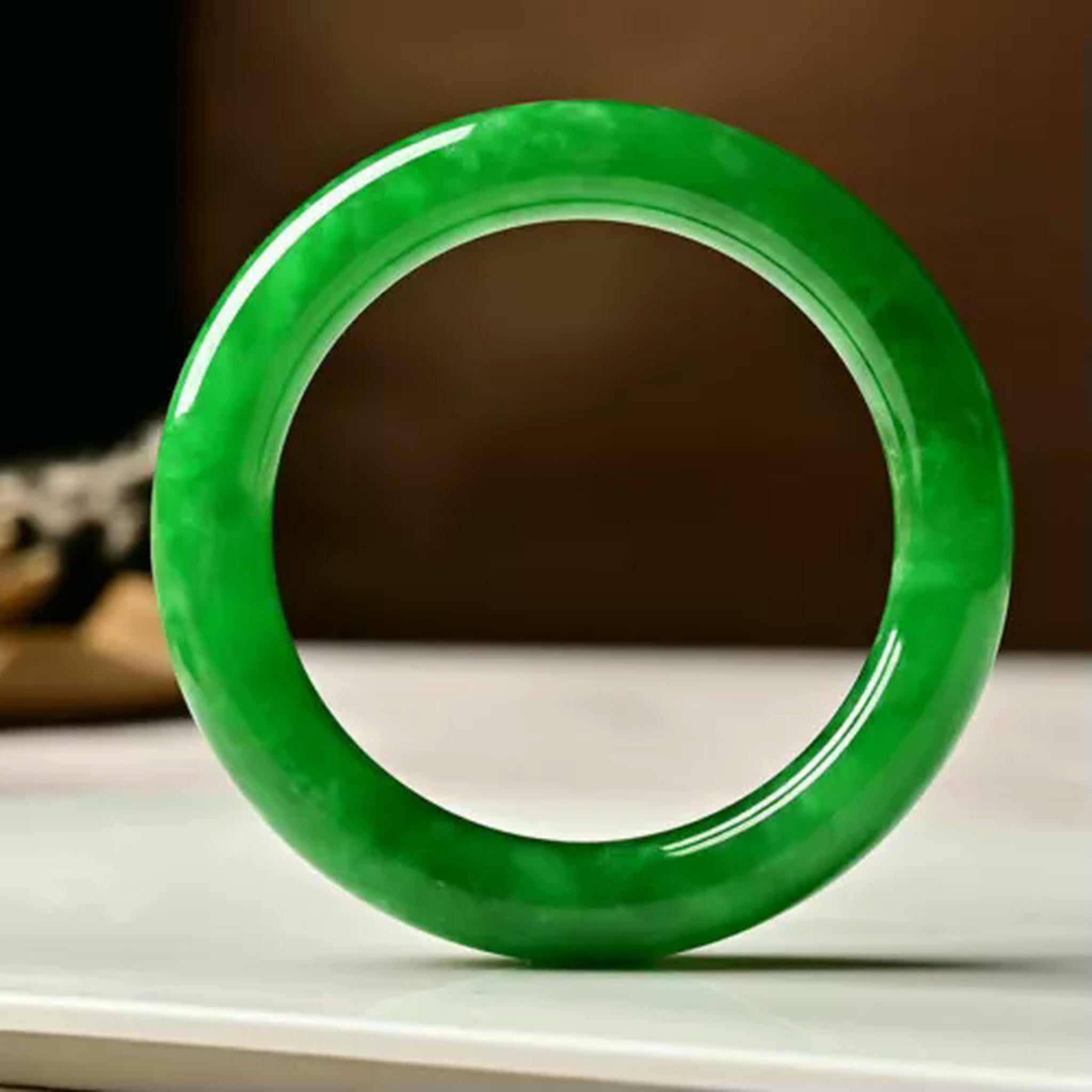 EOEMY Natural Green Emerald Bracelet Bangle Women Fashion Jade Stone Gem Decor Gift-54mm-Green