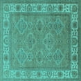 thumbnail image 1 of Ahgly Company Machine Washable Indoor Square Oriental Turquoise Blue Traditional Area Rugs, 3' Square, 1 of 4