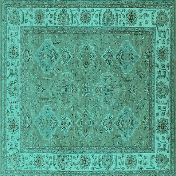 Ahgly Company Machine Washable Indoor Square Oriental Turquoise Blue Traditional Area Rugs, 3' Square
