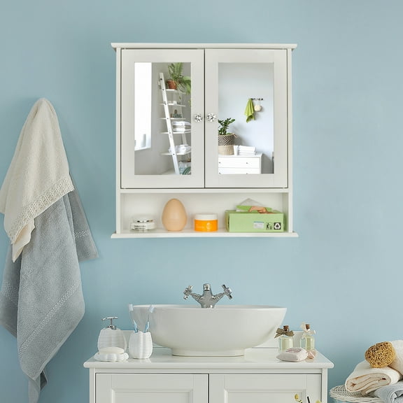 Winado Wall-mount Bathroom Mirrored Cabinet with Door & shelf,White