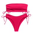 thumbnail image 2 of Bikinis for Women Strapless Bandeau Backless Tube Top Ruched Drawstring V Waist Cheeky Briefs, 2 of 5