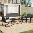 thumbnail image 4 of Asofer 4-PCS Outdoor Patio Furniture Set with Glass Table, 2 Wicker Rocking Chair for Backyard, Poolside, Porch, 4 of 11