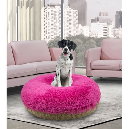 Bessie and Barnie Signature Camel Rose / Lollipop Luxury Extra Plush Faux Fur Bagel Pet/Dog Bed