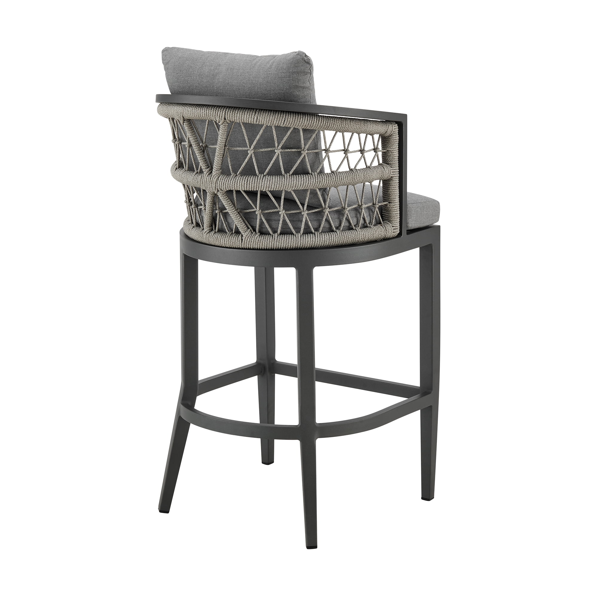 Zella Outdoor Patio Bar Stool in Aluminum with Light Gray Rope and Earl Gray Cushions - Set of 2