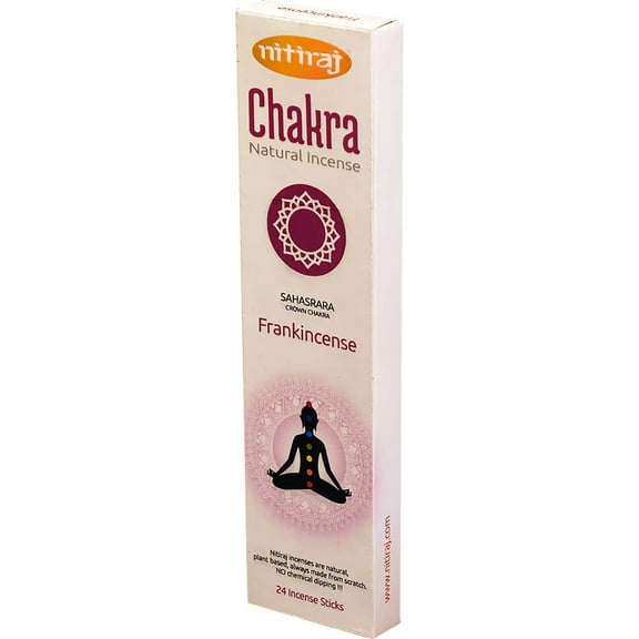 Nitiraj Natural Chakras Incense Sticks Slow Burning 1hr. 2 Pack (Crown Chakra (Frankincense))