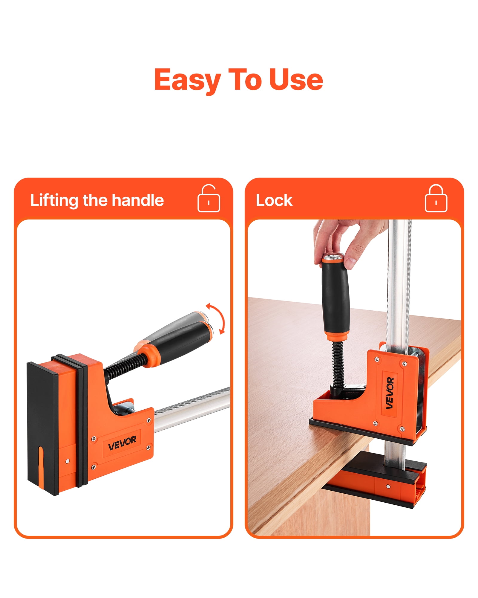 VEVOR Bar Clamps for Woodworking, 2-Pack 24 inch Parallel Clamp Set, F-Clamp with 1500 lbs Load Limit, Even Pressure, High-strength Plastic and Carbon Steel, for Woodworking Metal Working, Orange
