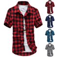 thumbnail image 3 of Mens Casual Plaid Button Down Shirts Short Sleeve Shirt Tops T-Shirt Blouse, 3 of 9