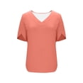 thumbnail image 7 of HomeDM Womens Petal Short Sleeve T Shirts, V Neck Solid Color Loose Fit Basic Tee for Women Summer - Rose Red/XL, 7 of 7