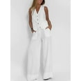 thumbnail image 2 of Argulvti Women 2 Piece Outfits Solid Color Button Tank Tops and Wide Leg Pants Set Streetwear Aesthetic Clothes, 2 of 3