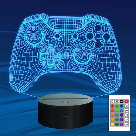 YSITIANNA Gamepad 3D Illusion Lamp, Controller Night Light with Remote Control   Timer 16 Color Changing Desk Lamp Kids Gamer Room Decor Plug in Best Cool Festival Birthday Gift for Boy STNL#4991