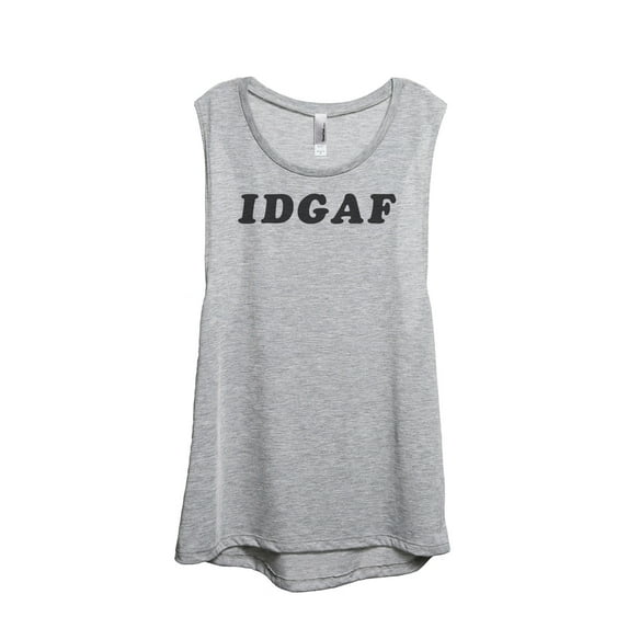 IDGAF I Don't Give A F*CK Women's Fashion Sleeveless Muscle Tank Top Tee Sport Grey Medium
