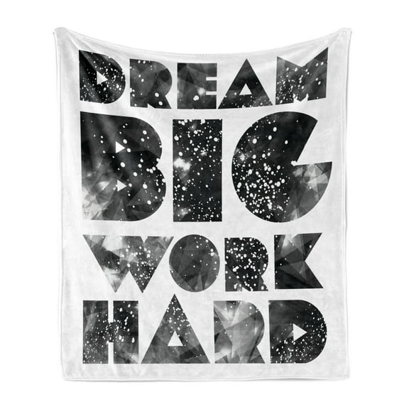 Indie Soft Flannel Fleece Throw Blanket, Dream Big Work Hard Typography Design with Galaxy Outer Space Modern Words, Cozy Plush for Indoor and Outdoor Use, 50" x 70", Black Grey White, by Ambesonne