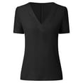 thumbnail image 4 of womens Tops for $5 Tops For Women Casual Spring Summer Large Size Women Lace Solid Splicing Short Sleeve Slim Blouse V-Neck Tops Shirt, 4 of 8
