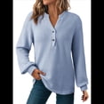 thumbnail image 3 of Blusas Tipo Suéter de Larga Informales con Cuello en V y Cuello de Gofre para Mujer Azul XL, 3 of 9