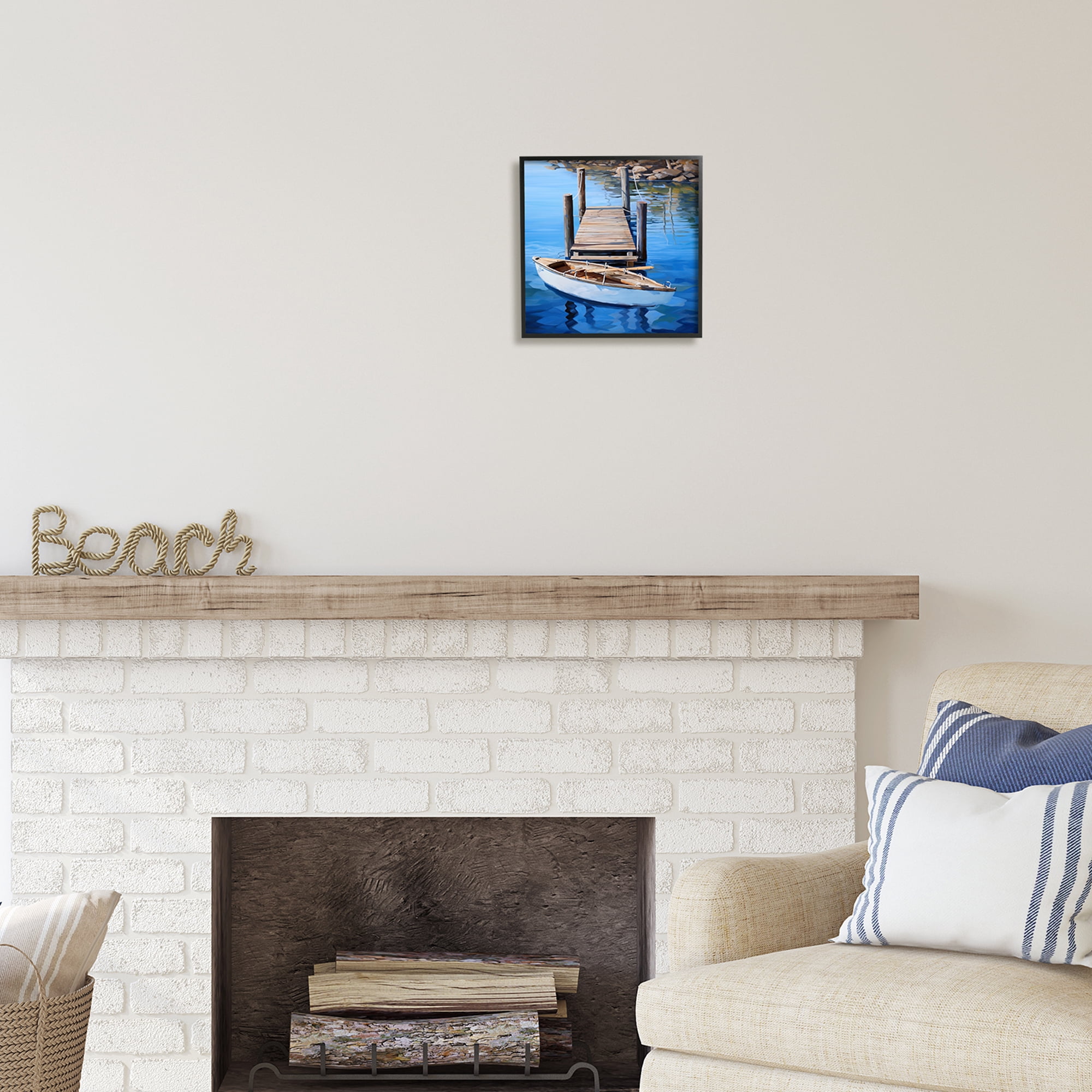 Stupell Industries Boat & Dock Painting Landscape Painting Black Framed Art Print Wall Art, 12 x 12
