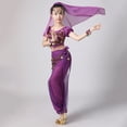 thumbnail image 5 of SERTG Girls Long Sleeve Sequin Top and Cuffed Pants Set Elastic Waist with Accessories Fall Winter Dance Performance Outfit(Purple,9-11 Years), 5 of 7