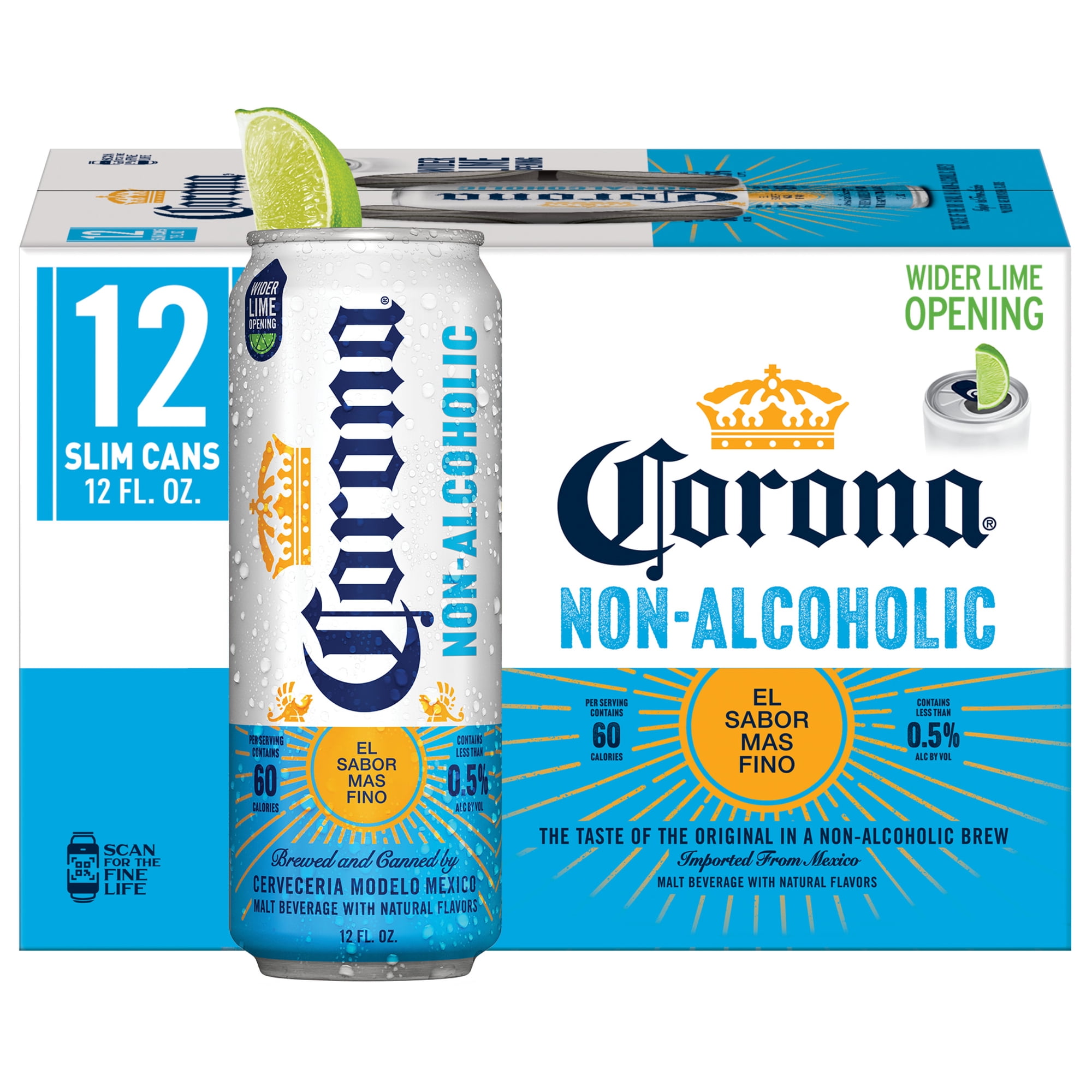 Corona Non-Alcoholic Malt Beverage Mexican Import Brew, 12 Pack 12 fl oz Cans, less than 0.5% ABV