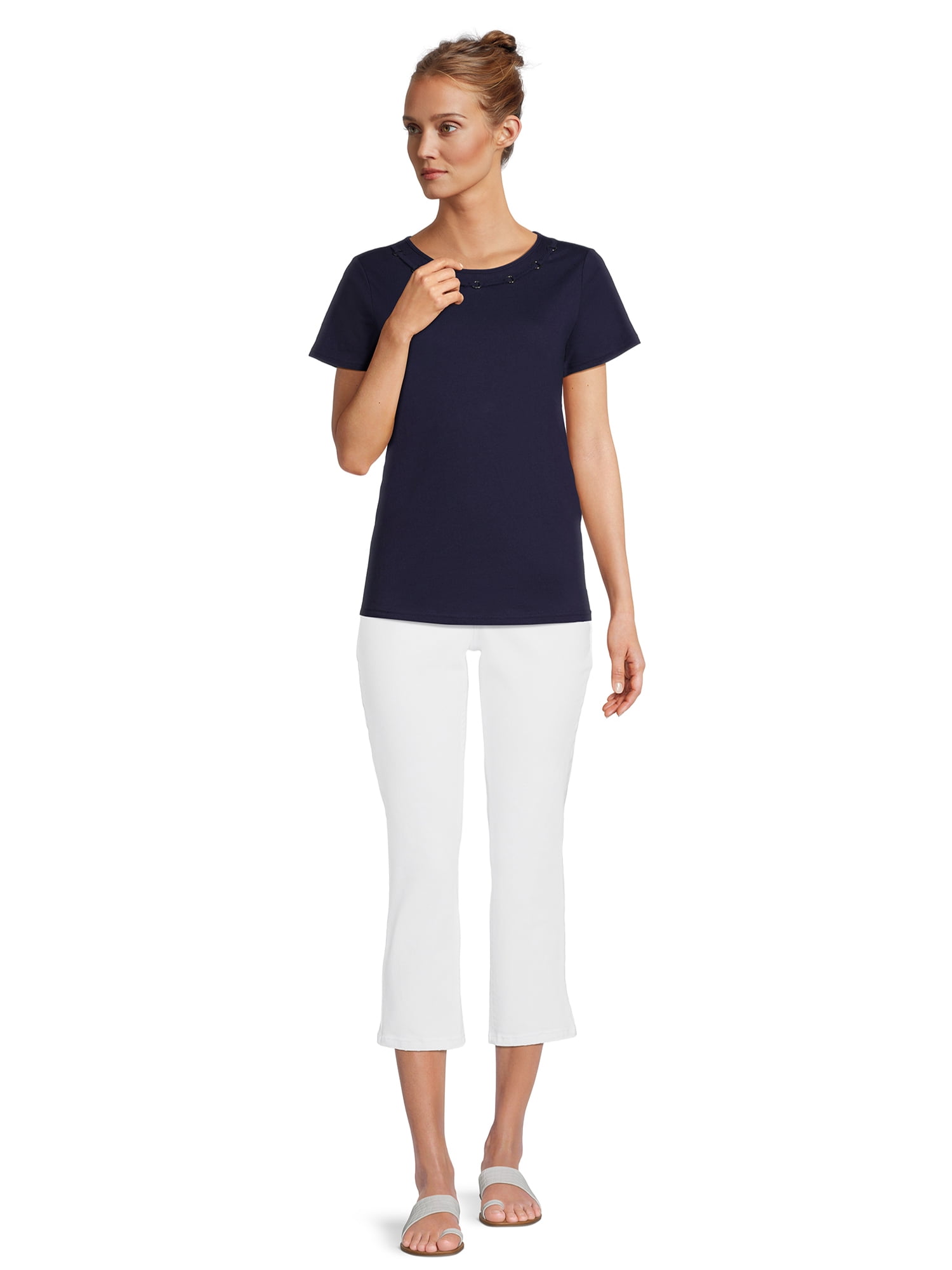 RealSize Women's Embellished Crewneck Tee with Short Sleeves, Sizes XS-3XL