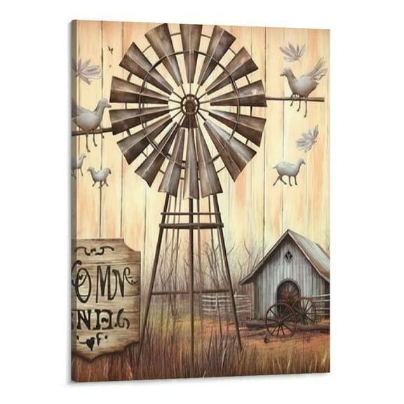 Creowell Farmhouse Windmill Wall Art Rustic Country Windmill Hummingbird Pictures Wall Decor On This Farm Inspirational Quotes Canvas Prints Modern Home Framed Artwork for Bedroom Living Room 16x20 In