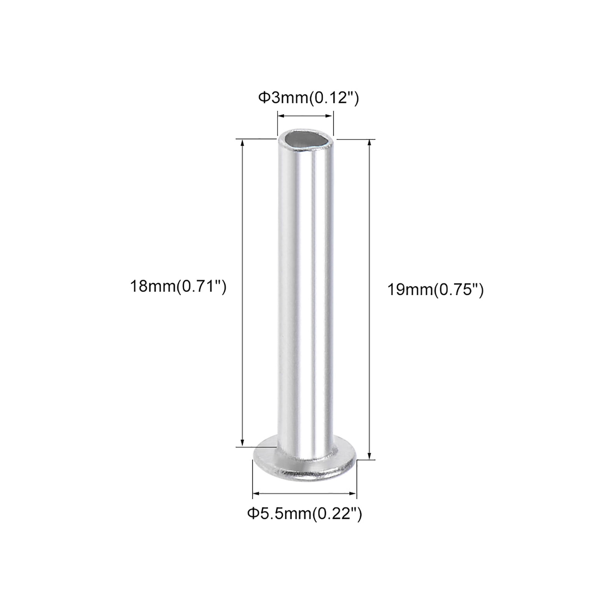 100Pcs 5mm x 16mm Aluminum Flat Head Semi-Tubular Rivets Silver Tone 