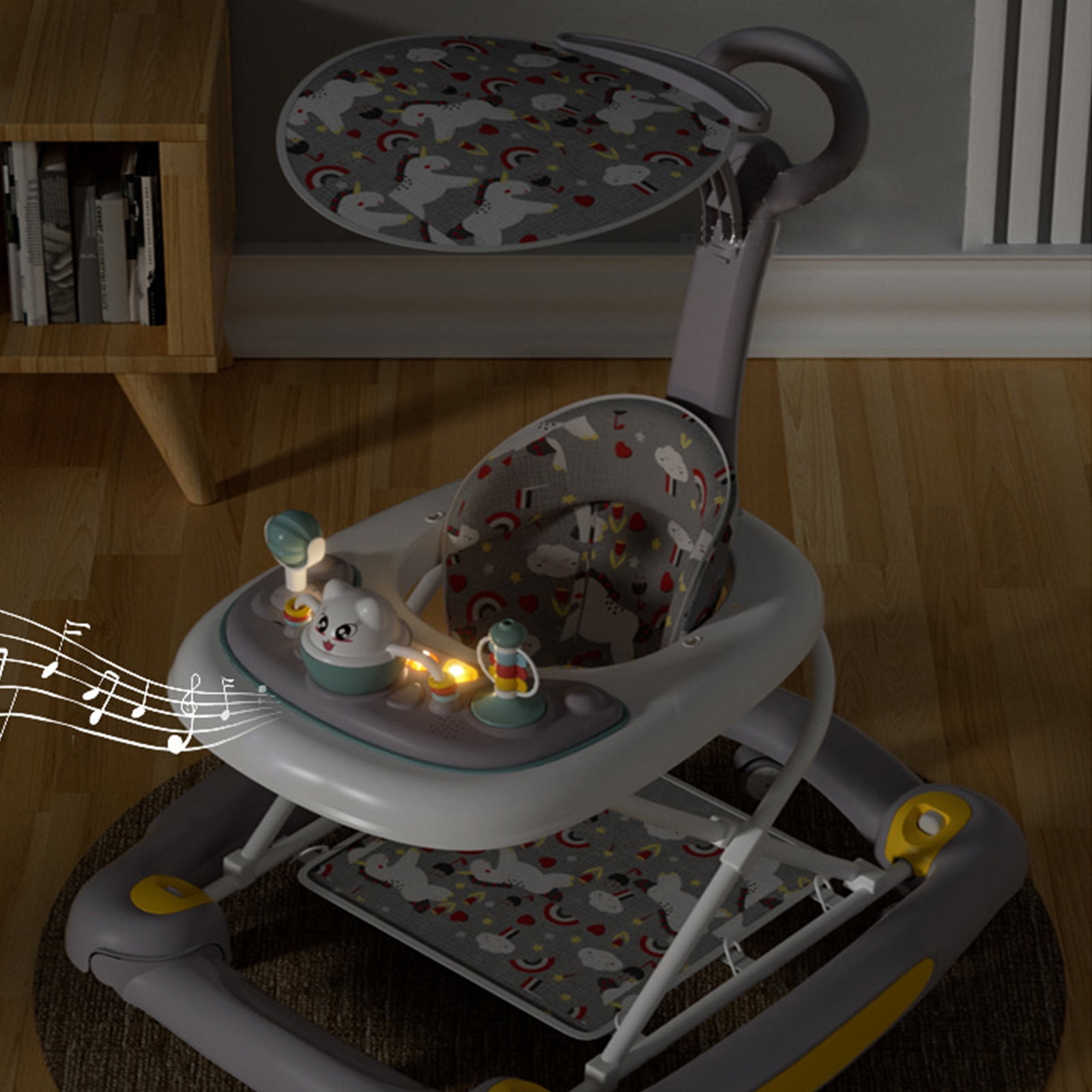 Activity Baby Walker for Girls and Boys, 5-in-1 Baby Walker with Music Toys, Height Adjustable, Grey