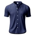 thumbnail image 6 of Men's Solid Color Short Sleeve Button-Down Shirt with Mandarin Collar and Chest Pocket, 6 of 9